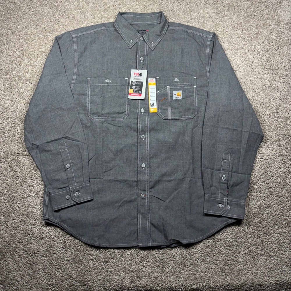 Carhartt FR Flame Resistant Loose Fit Shirt Gray Button Down Mens Large NWT